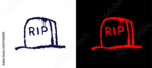 Bild auf Leinwand Gravestone creep doodle graphic displaying spooky halloween cemetery rip tombstone marker on black background for alternative youth culture streetwear clothing brand apparel merchandise clip art