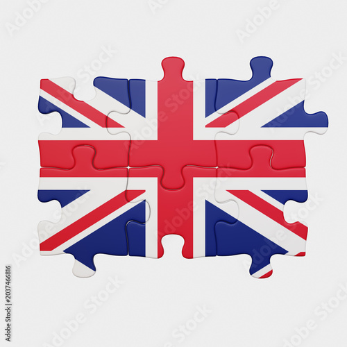 United Kingdom Flag and puzzles. 3d render illustration.