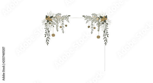 Elegant Floral Archway Decoration with Gold Accents and Greenery