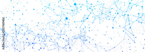 Foto Dynamic abstract blue network connection on a clean white background, representing data flow, global communication, and technological innovation