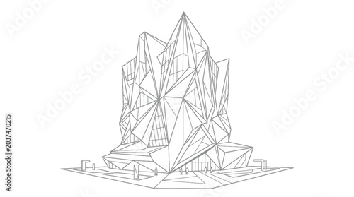 Fotografia Abstract geometric crystalline building architectural line sketch