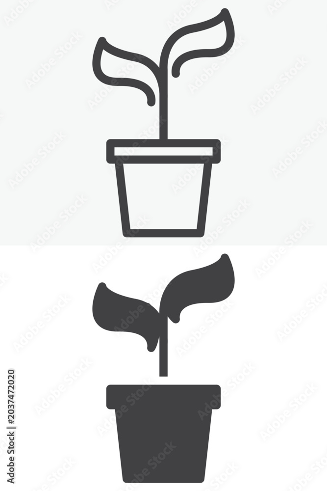 Φωτογραφία Sprout in pot icon set in line, outline and solid style