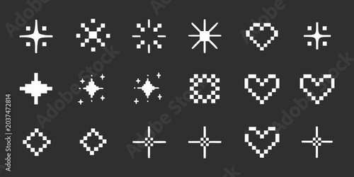 Pixel Art Effects A Collection Of Retro 8 bit Star And Heart Shapes