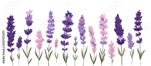 A border of blooming lavender sprigs in shades of purple and pink