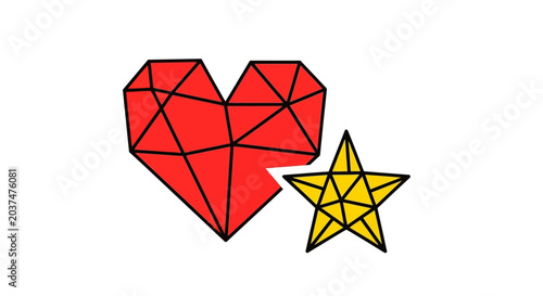 Red heart and yellow star shapes.