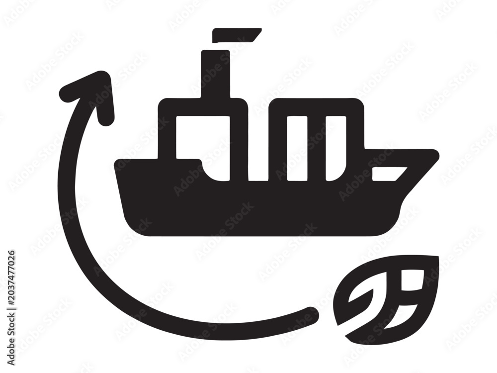 Obraz premium Eco friendly maritime transport line icon of a cargo ship with circular arrow and leaf representing sustainable shipping logistics