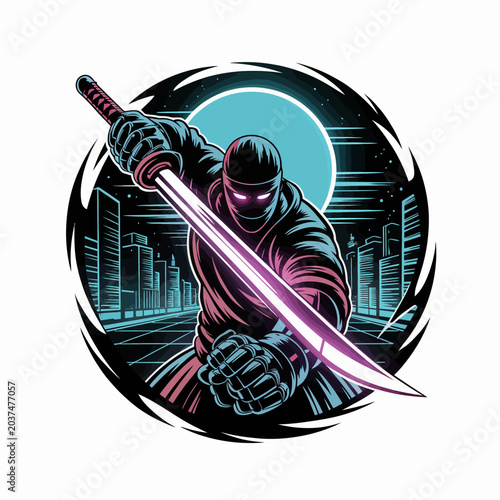 Photos Ninja warrior with a katana sword.