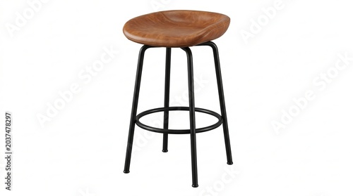 Modern Brown Leather Bar Stool with Black Metal Legs