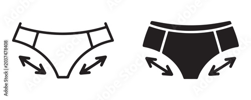 Konstfotografi Men briefs with arrows pointing to stretchable area, outline and shihouette style underwear icon set