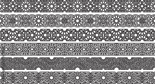 Fotografie Monochrome oriental seamless ribbons collection featuring intricate Moroccan til