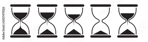 Bild auf Leinwand Five hourglass icons showing different stages of sand falling hourglass illustrations for time