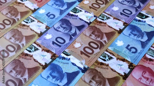 Money, currency of Canada, dollar banknotes of various denominations. Canadian money as a financial background for your design