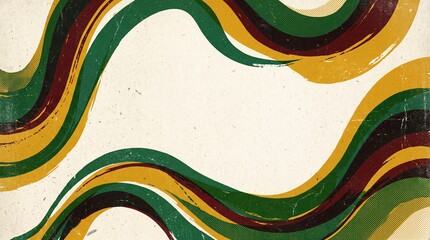 Juneteenth Abstract Vintage Background, Wavy Halftone Liquid Fluid Bands, Pan African Freedom Day Backdrop with Distressed Paper Texture, Textless Modern Commercial Microstock Vector Design Base