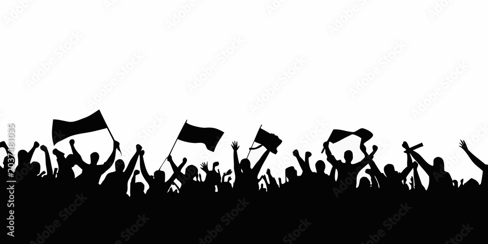 Naklejka premium Crowd Silhouette Against White Background A Dynamic Black Representation