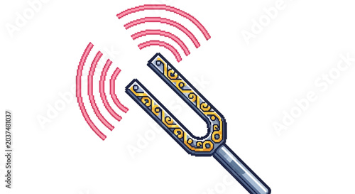 Tuning Fork Vibrating Producing Sound Waves Illustration.