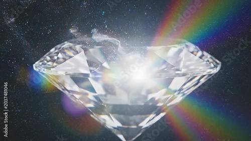 Sparkling diamond shining with colorful rainbow light and glitter on black background