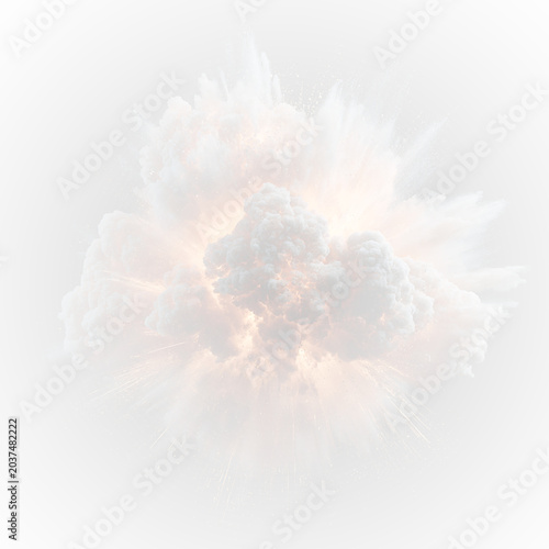 Billede på lærred Explosive abstract fireball blast with mushroom cloud effect, burning orange flames energy detonation, smoke destruction and catastrophic background illustration art concept