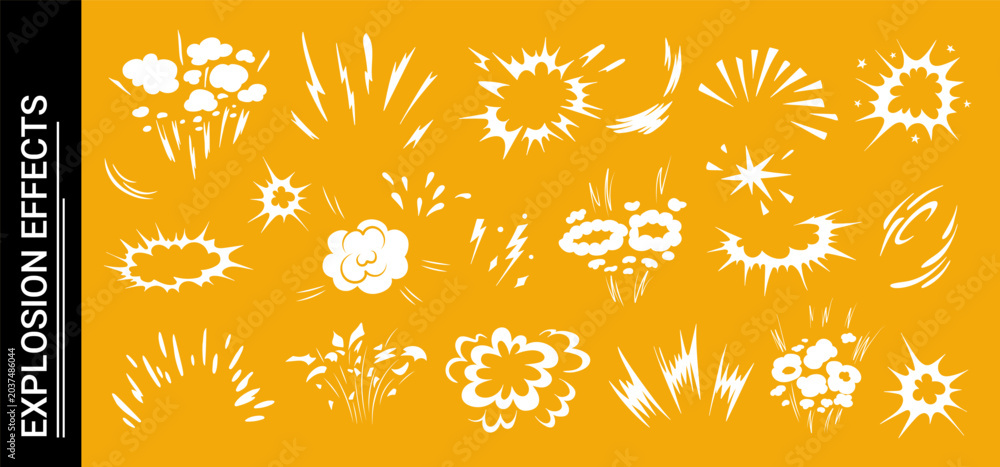 Obraz premium Explosive doodle comic action scene featuring dynamic burst effect vector illustration set. Strong impact graphics and hand-drawn motion lines style of cartoon doodles graphics ideal superhero design.