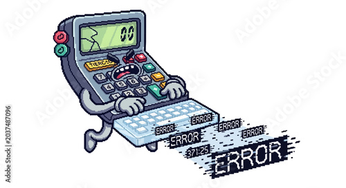 Foto Cartoon Calculator Character Experiencing Technical Difficulties.