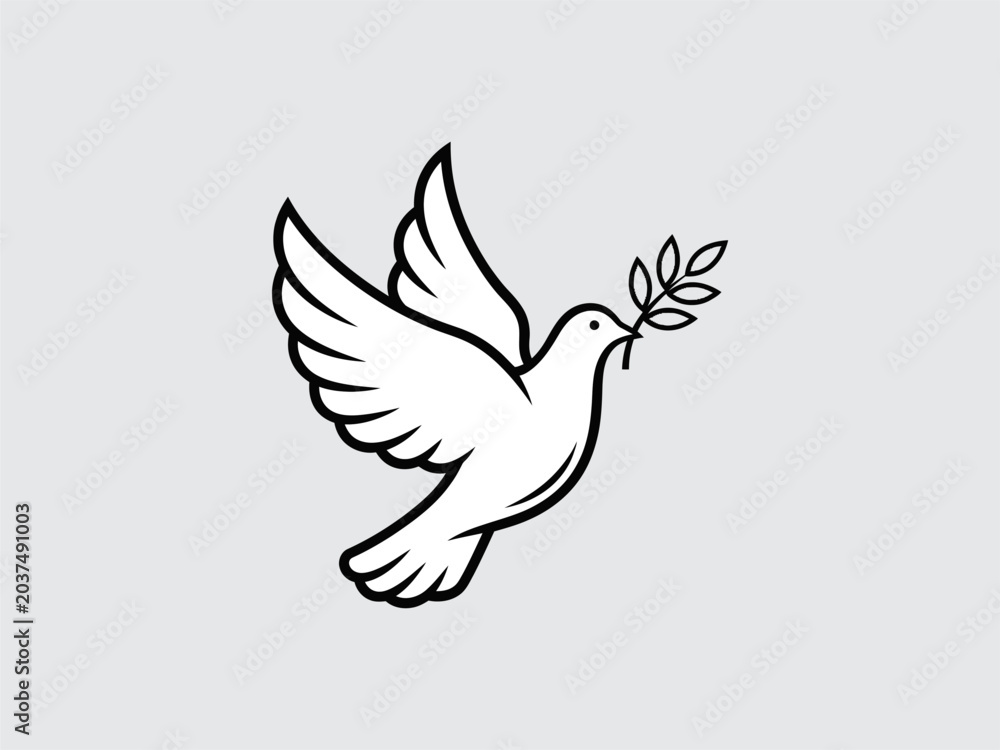 Fototapeta premium Dove with Olive Branch Flying Illustration.