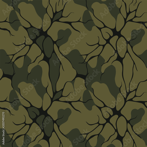 Military camouflage seamless vector pattern with organic branch lines