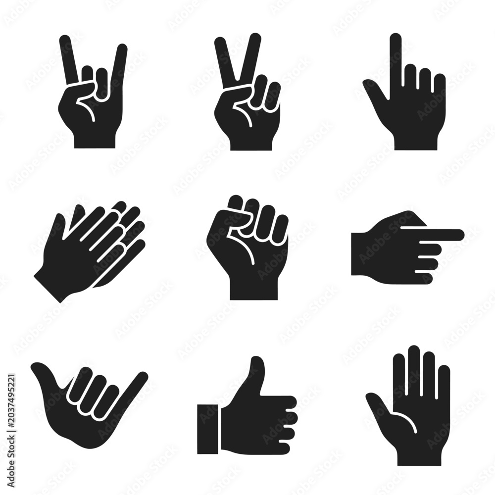 Fototapeta premium Black hand signs and gestures icons.