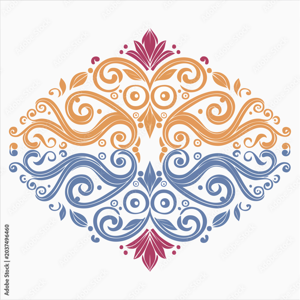 Fototapeta premium Ornate Decorative Element with Swirls and Floral Motifs