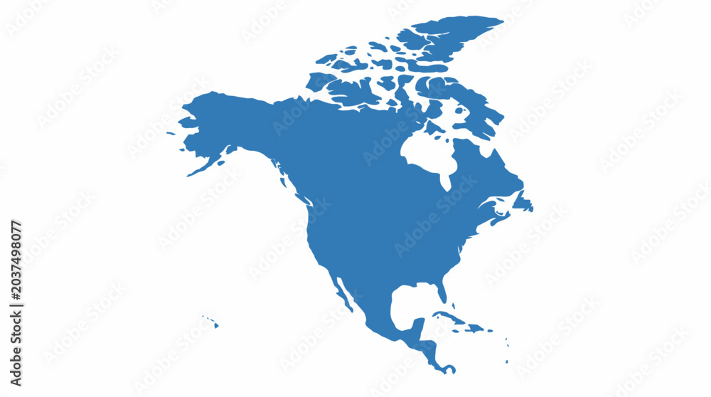 Fototapeta premium Blue map of North America continent.