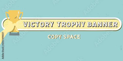 Fotografía Victory trophy banner with hand and text stylized vector illustration