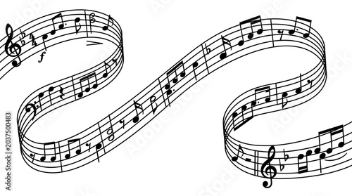 Photos A musical staff with notes and symbols.