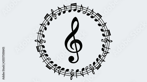 Schilderij op canvas A treble clef surrounded by musical notes.
