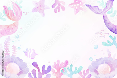 Dreamy Pastel Pink Watercolor Mermaid Coral Reef Background