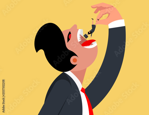 Photos Giant businessman devouring a small business rival