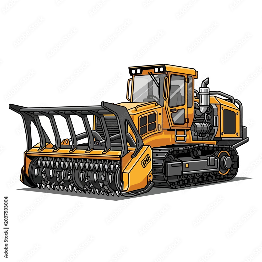 Obraz premium Heavy duty forestry mulcher machine in yellow color with isolated background