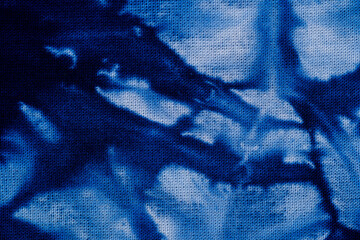 Close up of blue tie dye fabric texture