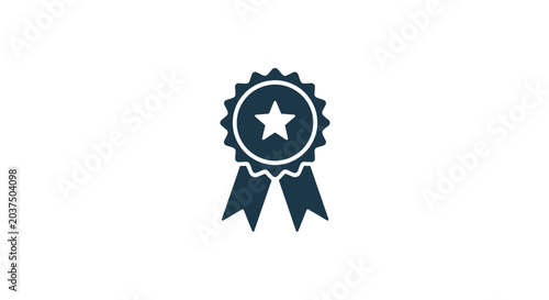 Minimalist award ribbon icon with a star emblem symbol.