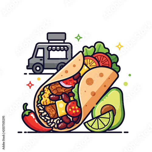 Tableau sur toile Tacos with fresh ingredients and truck.