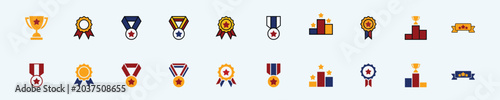 Award Medal Trophy Achievement Flat Icons Set