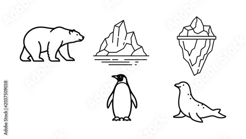 Schilderij op canvas Arctic and Antarctic wildlife illustration featuring polar bear penguin and seal