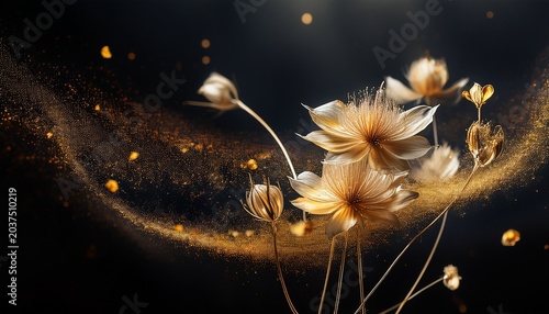 golden pollen swirls over wilted flowers a soft transition of seasons reflecting climate change impact