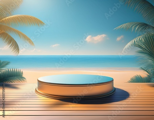 beach podium summer background beach summer background 3d