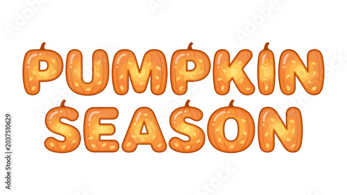 Photos PUMPKIN SEASON Text Graphic: Festive orange lettering spells out PUMPKIN SEASON, with each letter designed to resemble a plump pumpkin, perfect for autumn-themed designs