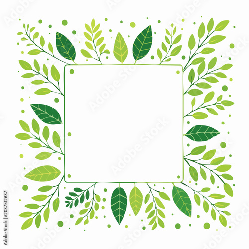 Square Frame with Green Leaves and Dots