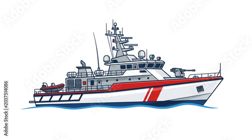 Quadro su tela Modern Coast Guard Patrol Boat Illustration.