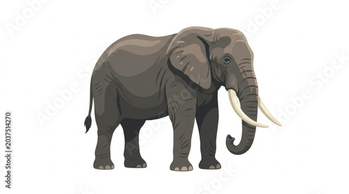 Schilderij op canvas African Elephant Standing Isolated on White Background.