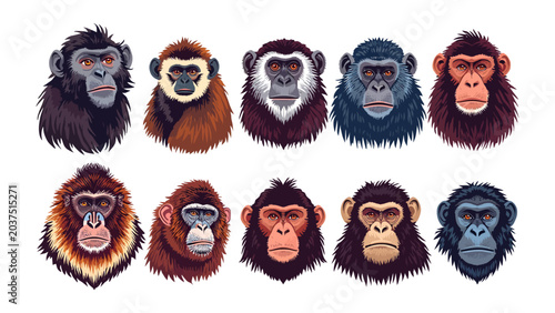 Φωτογραφία Primate Portraits: A captivating collection of ten diverse primate portraits, showcasing a variety of expressions and fur textures, offering a glimpse into the fascinating world of monkeys and apes