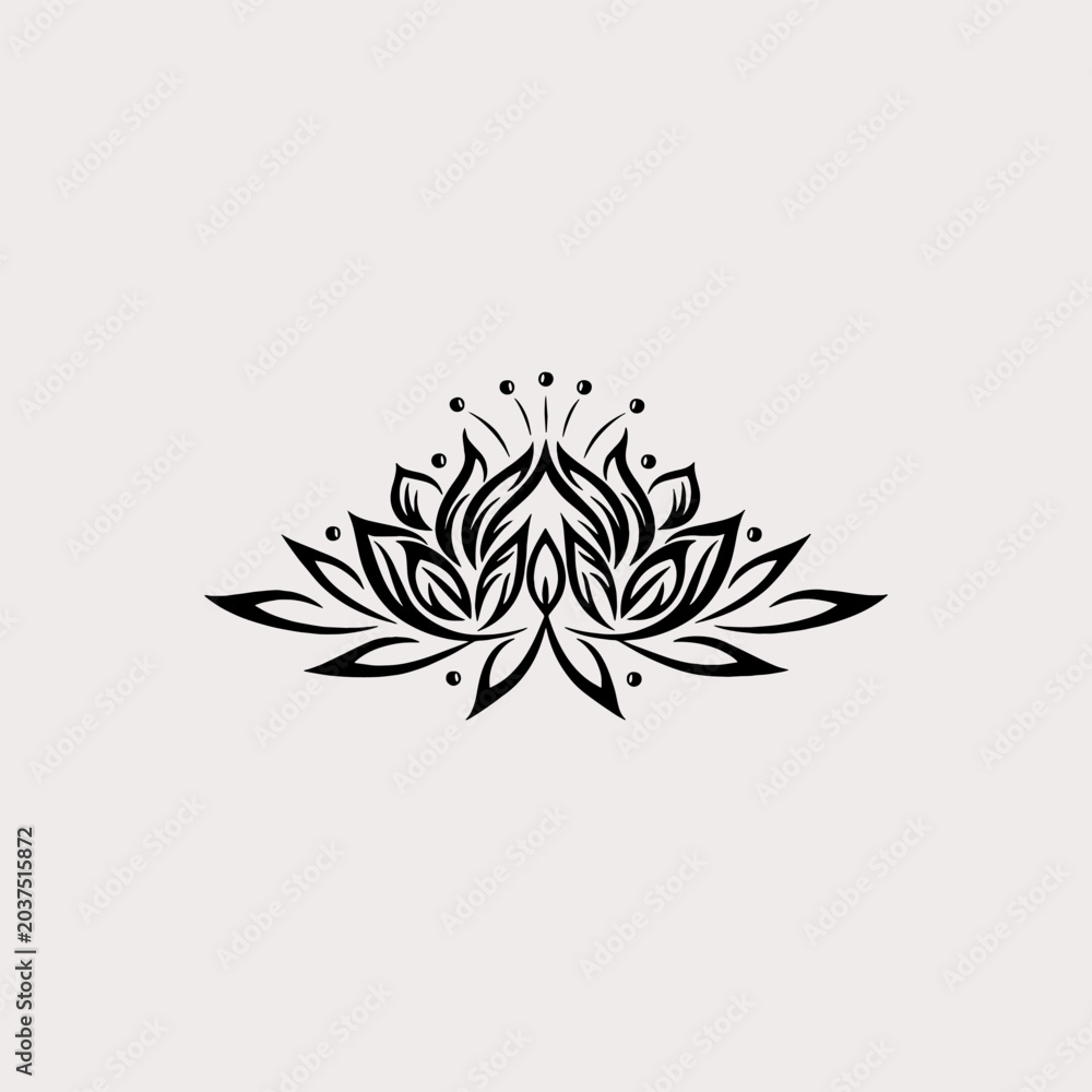 Fototapeta premium Lotus flower silhouette vintage floral ornament