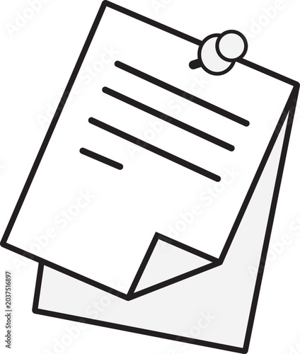 Tableau sur toile Office note paper with push pin outline vector icon, memorandum sheet line art illustration isolated on white background