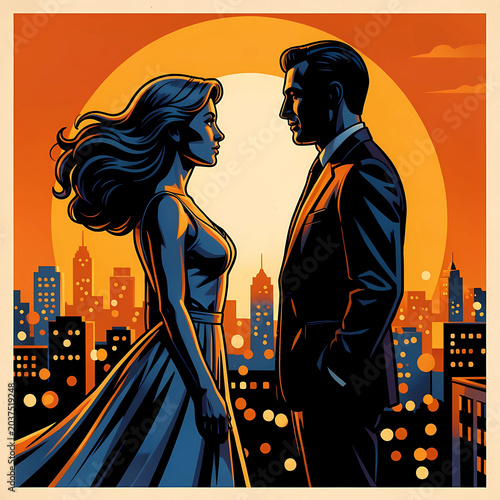 loving sunset couple