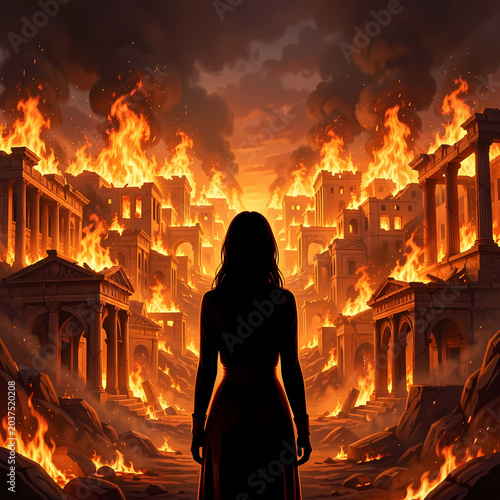 biblical city going up in flames